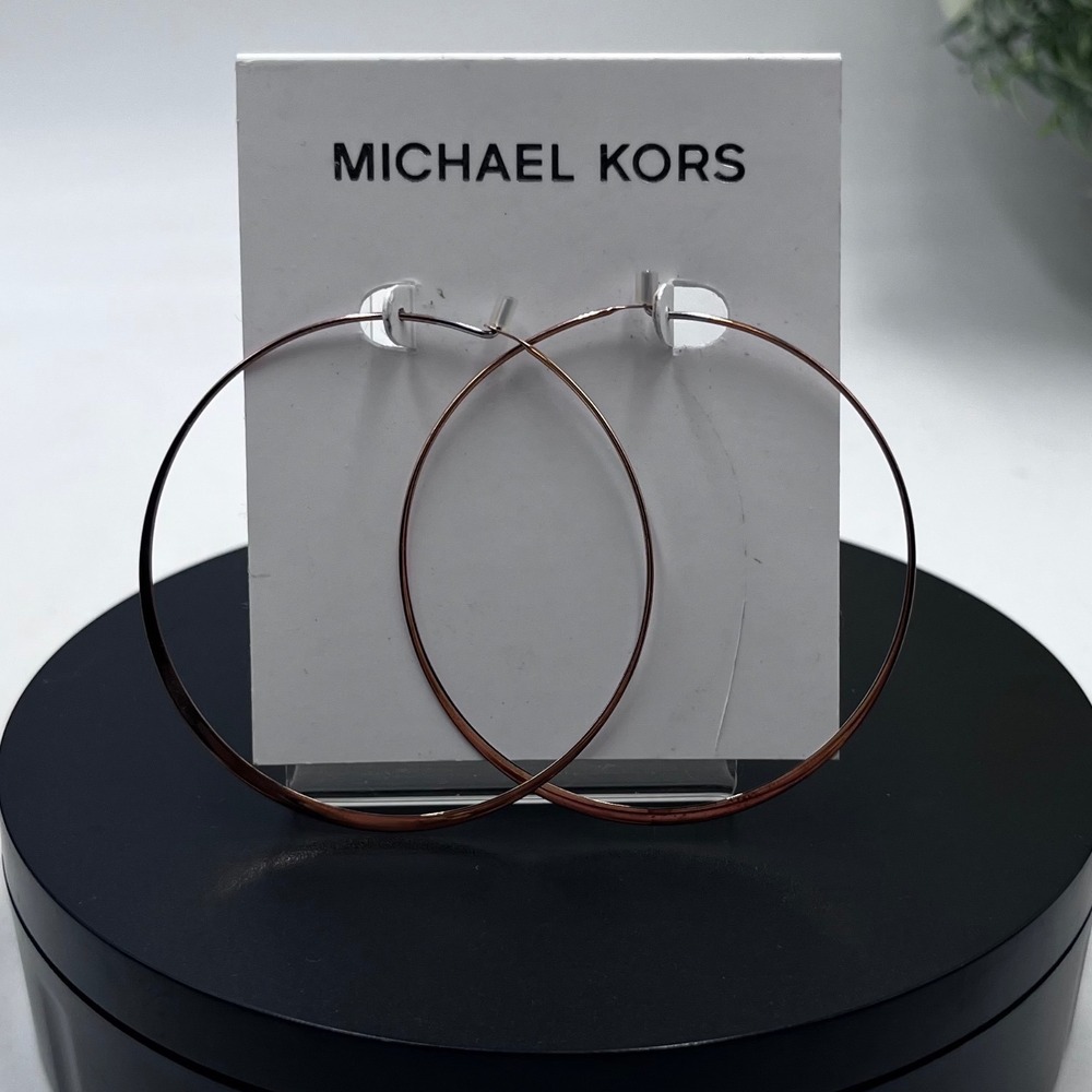 Michael Kors Rose Gold Tone Heritage Whisper Hoop Earrings New
